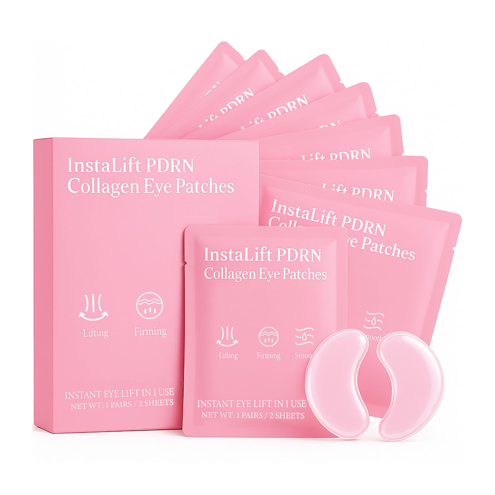 WAESKI Instalift PDRN eye patches pack for deep hydration and bright eyes.