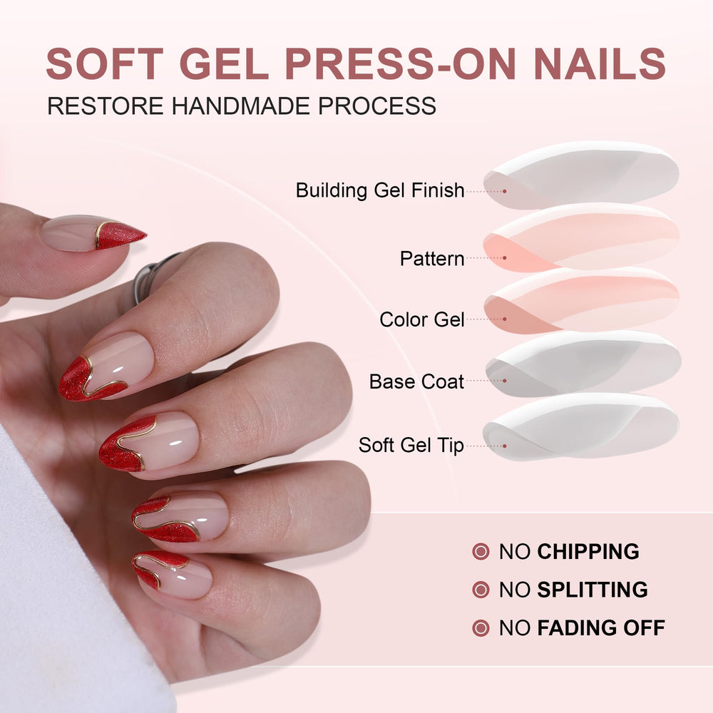 WAFOLOZE gel-based color and pattern on almond short tips