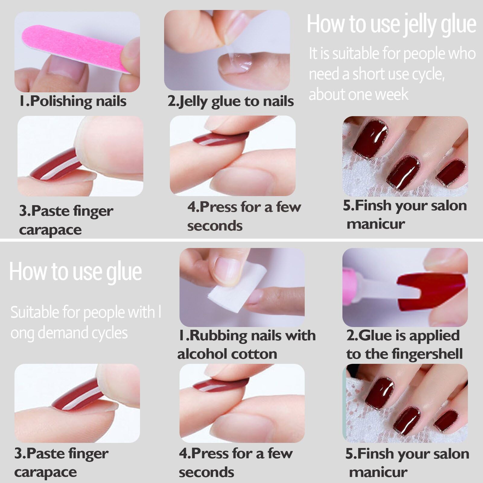 WAFOLOZE complete set: glue, tabs, file, cuticle stick and prep pad