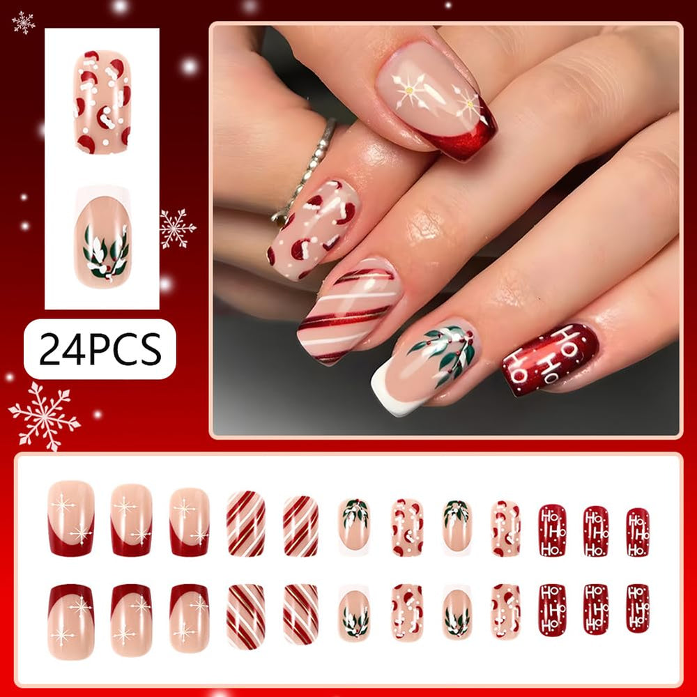 WAFOLOZE Santa hat striped design nails for festive photos