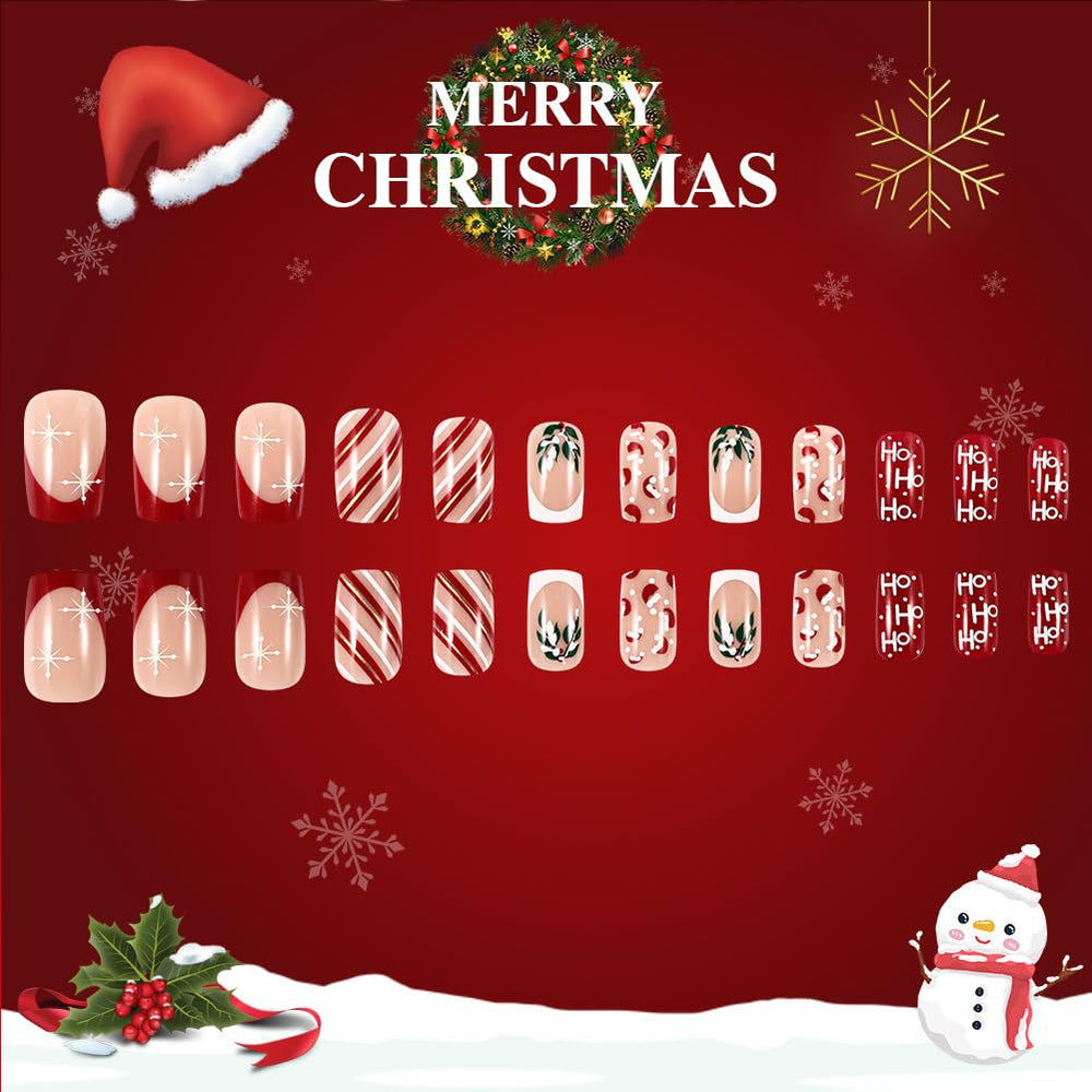 WAFOLOZE snowflake and holly berry pattern nails for holiday events