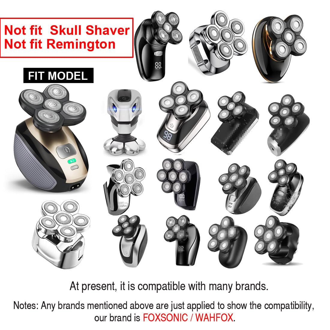 WAHFOX silver head detail shows broad compatibility with many shavers