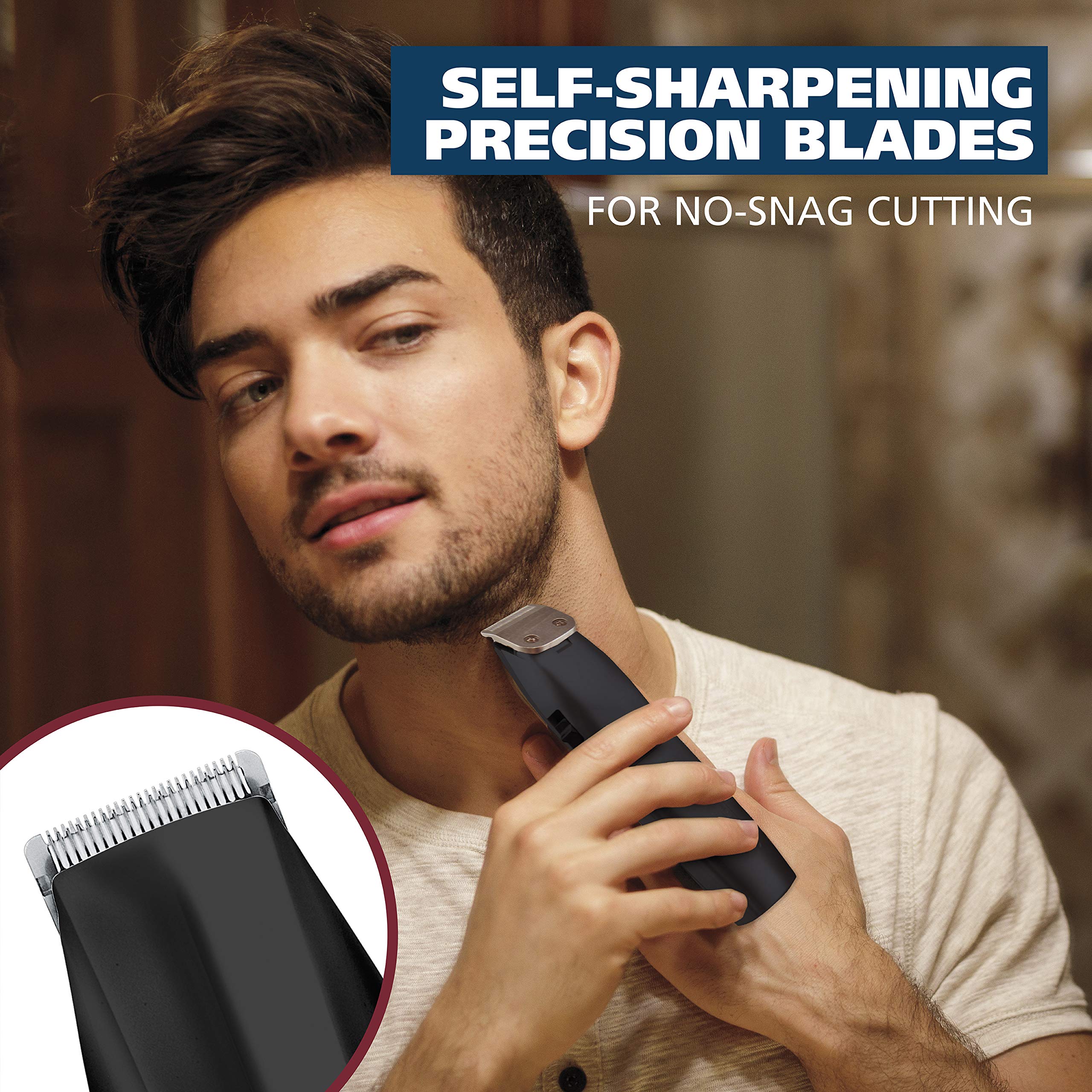High-carbon steel blades from Wahl stay sharp for reliable trims