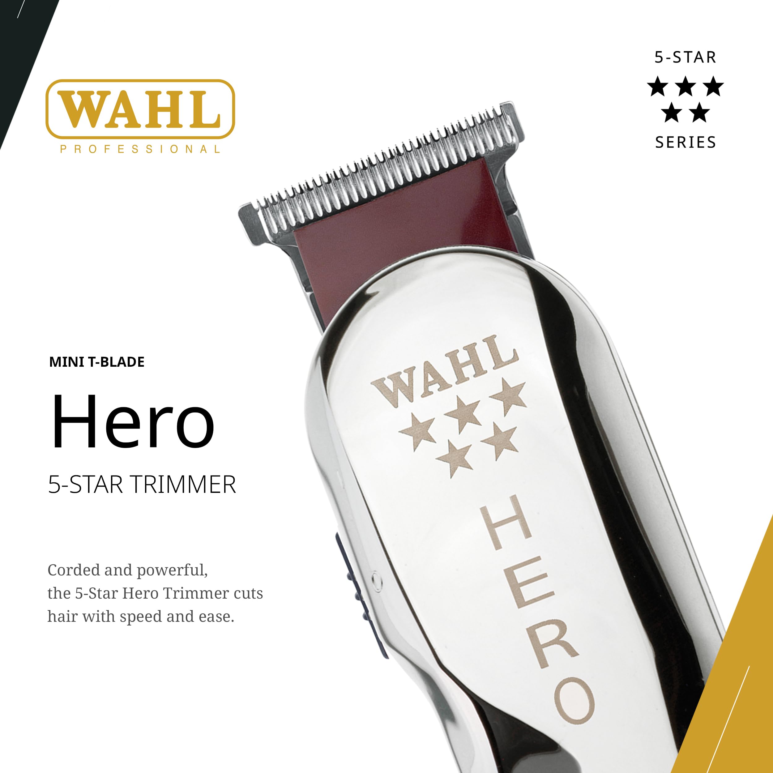 Wahl 5 Star Hero Trimmer with adjustable T-blade for customizable edge shaping.