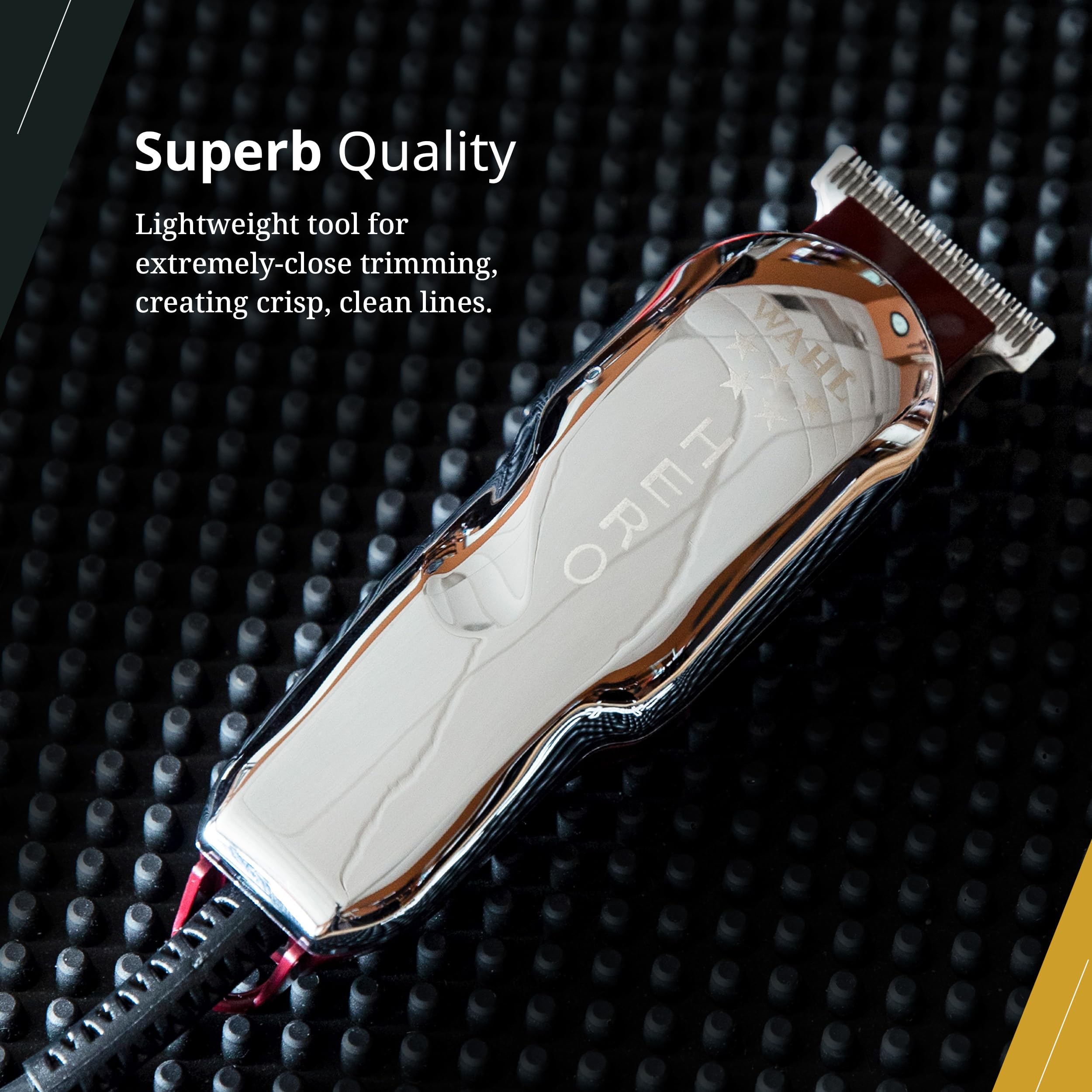 Wahl Professional 5 Star Hero Trimmer includes three guides for precise lining setup.