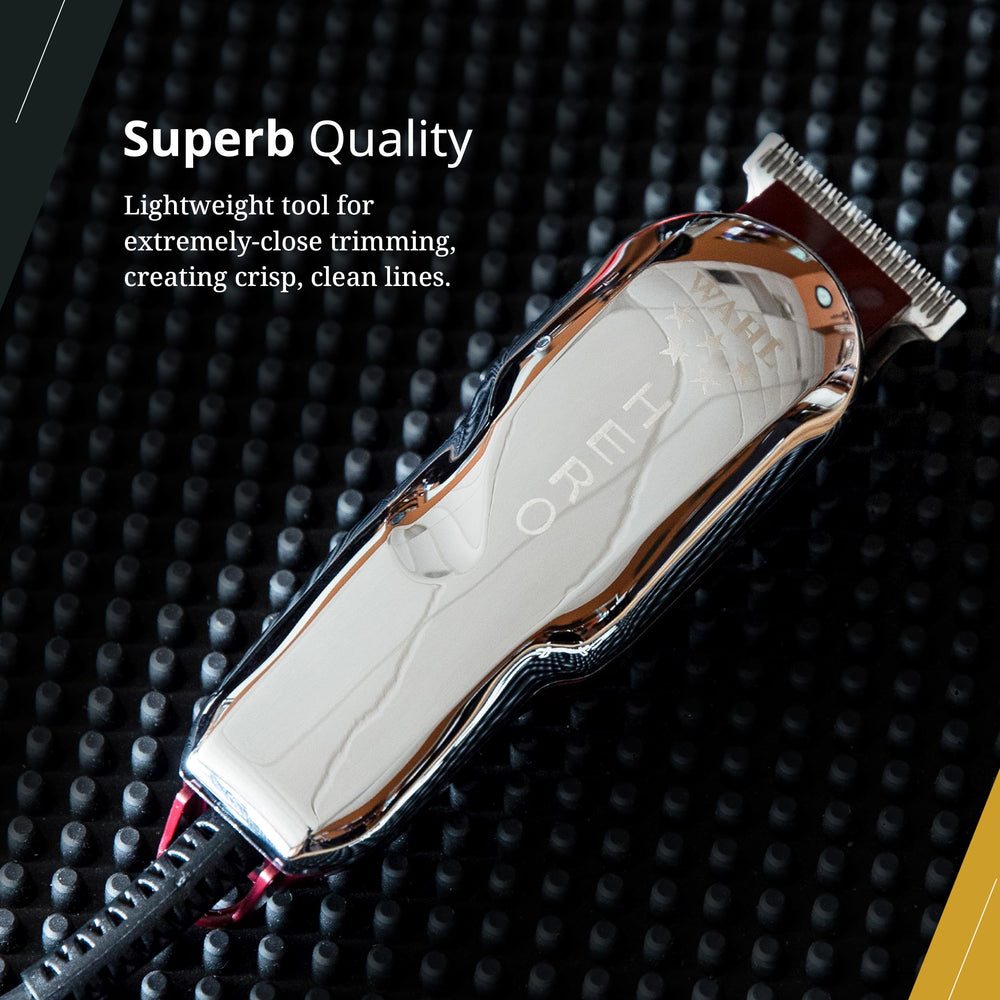 Wahl Professional 5 Star Hero Trimmer includes three guides for precise lining setup.