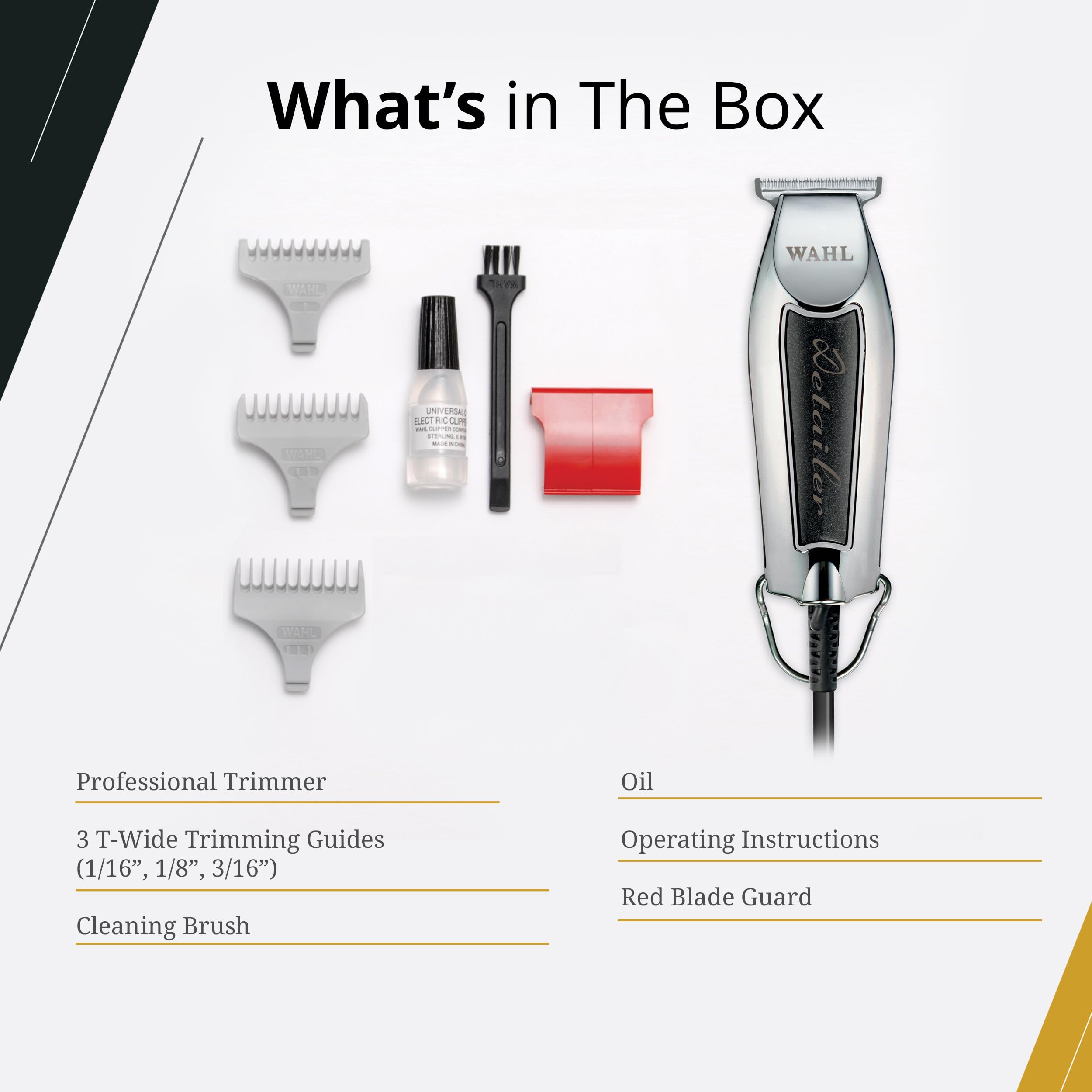 Wahl Professional Detailer Trimmer with styling comb and cleaning kit for easy maintenance.