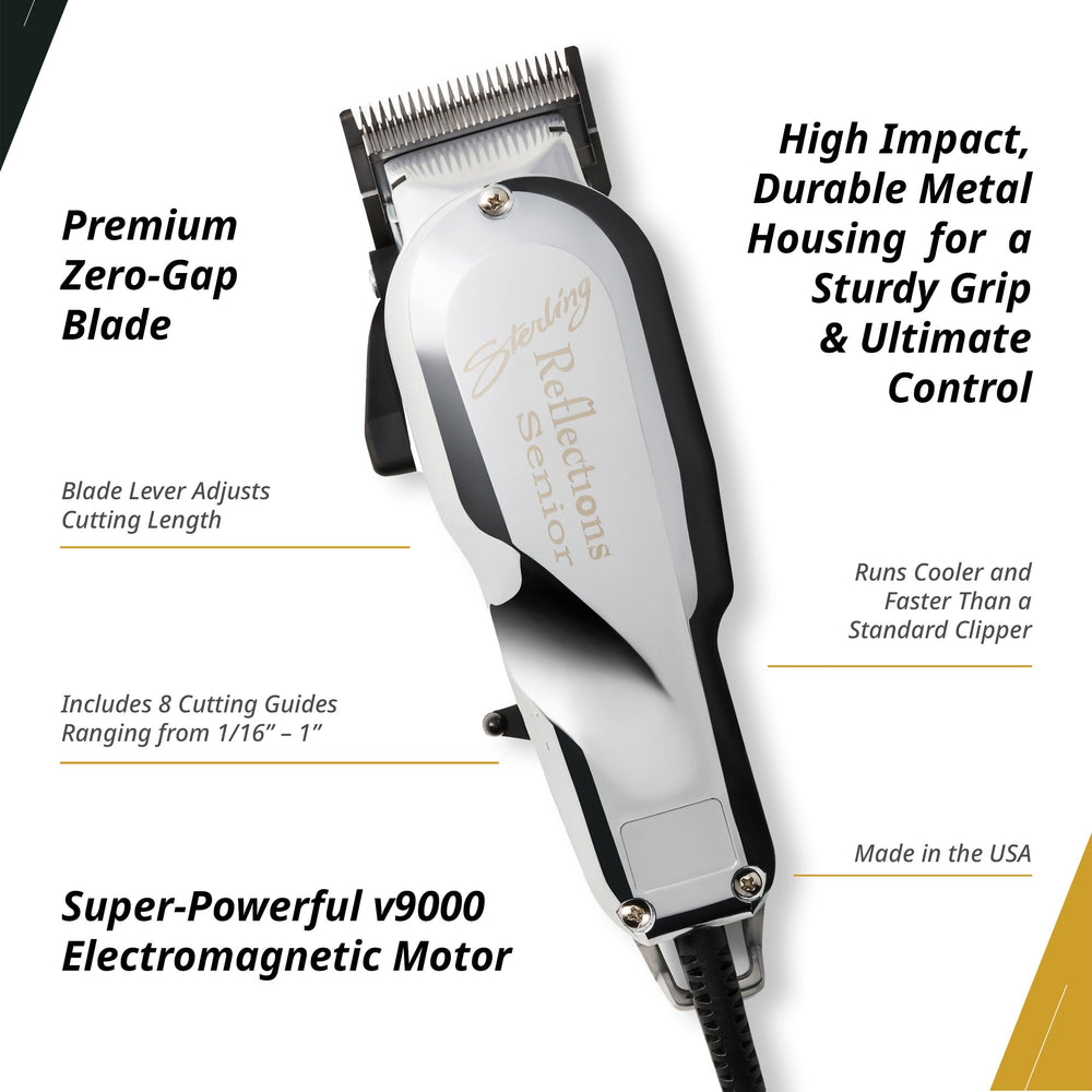 Wahl Professional Reflections Senior Clipper 8 cutting guides expand styling options.
