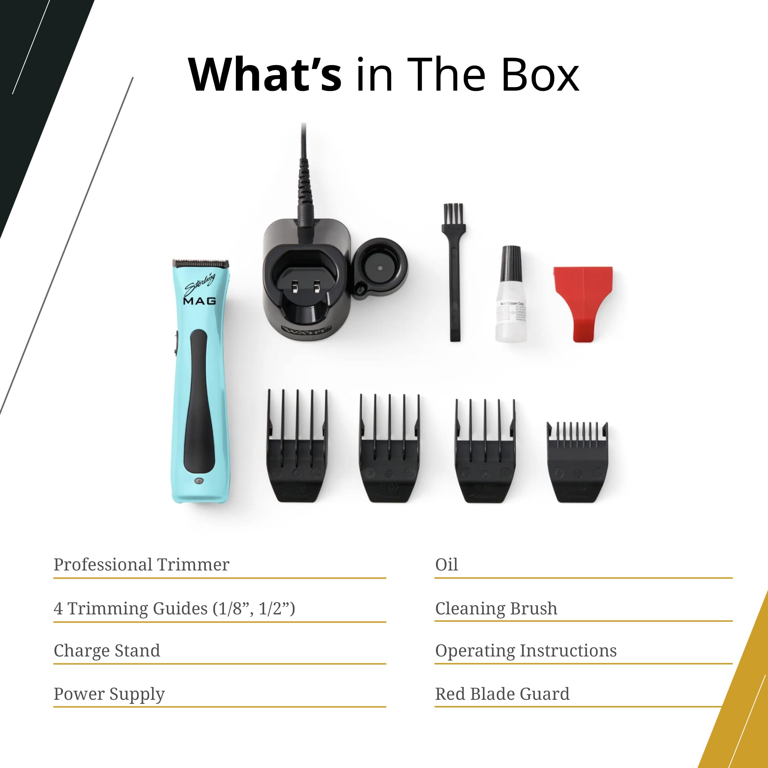 Cleaning brush and charging stand simplify post-trim maintenance for Wahl trimmer