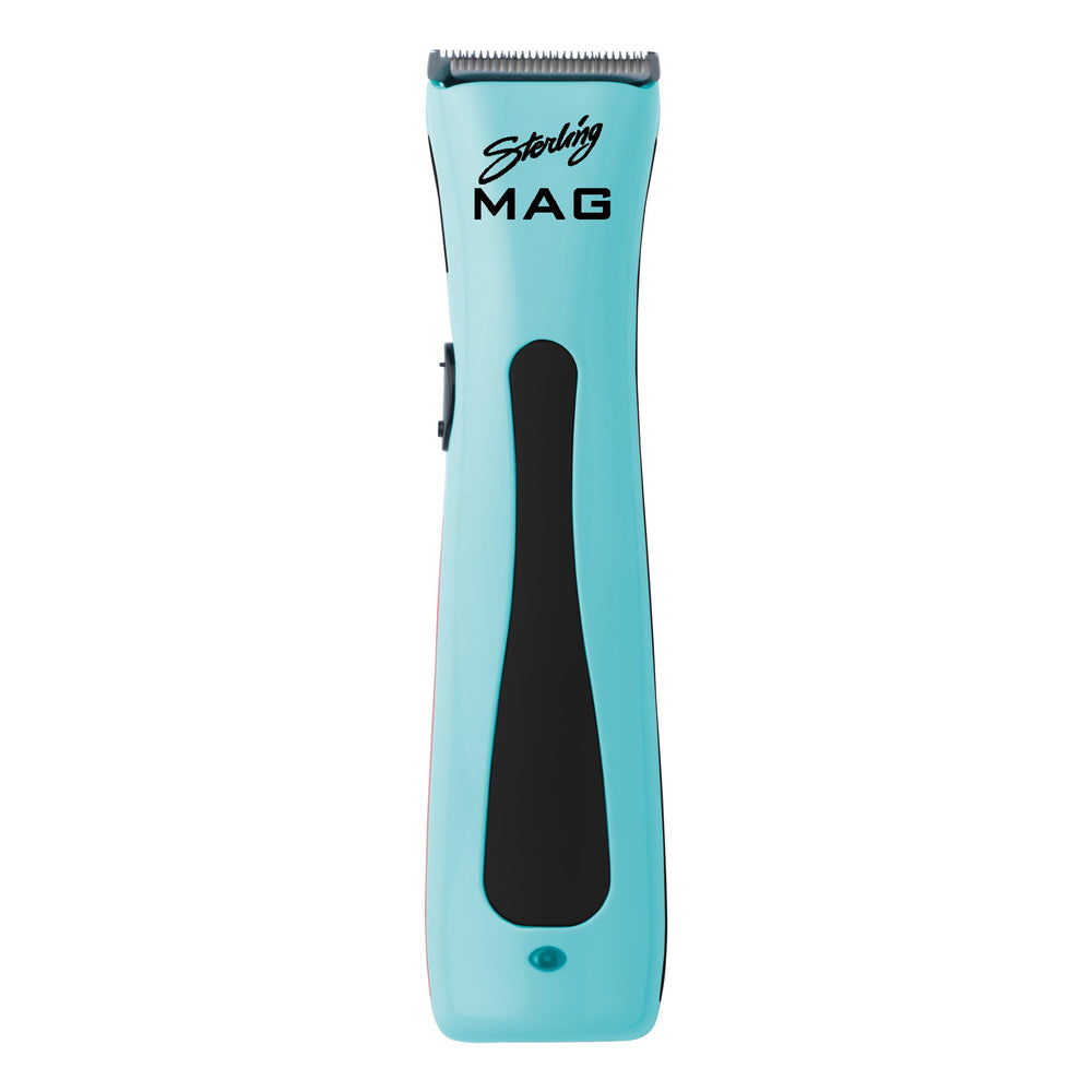 Wahl Sterling MAG cordless trimmer on its charging stand for convenient grooming sessions