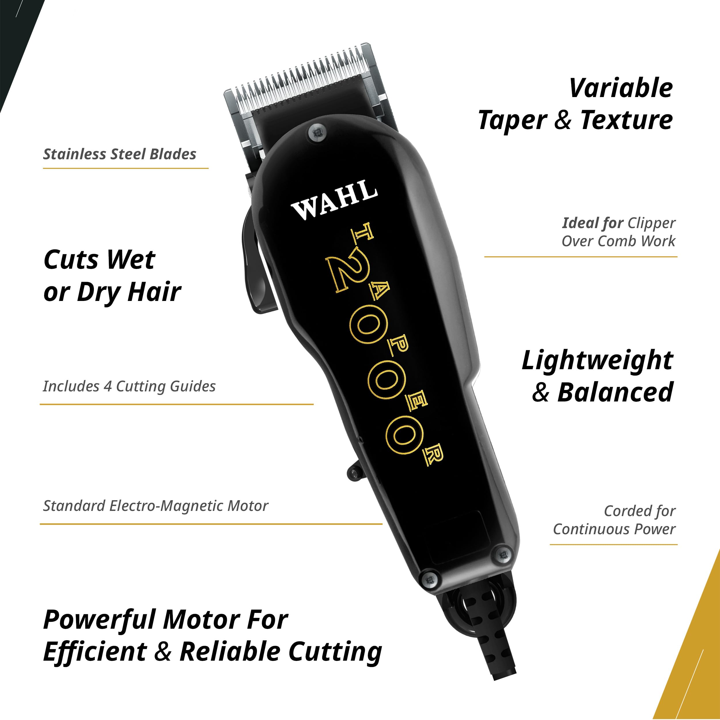 Wahl Professional Taper 2000 precision blades close-up for smooth cuts.