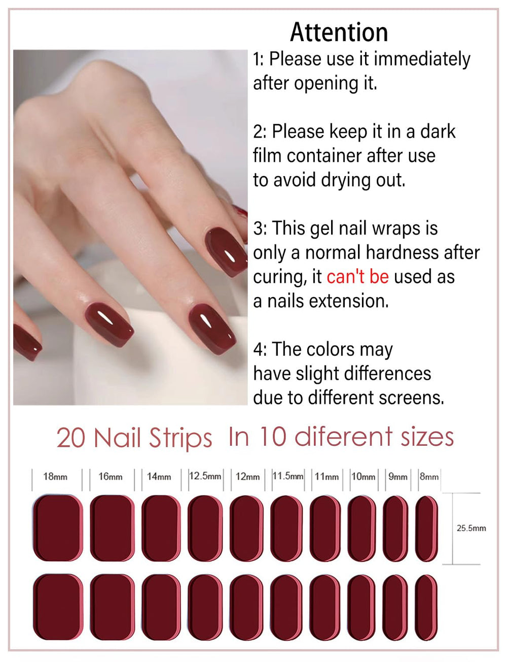 Wahrshei Ancora Red gel stickers providing durable shine after UV/LED cure