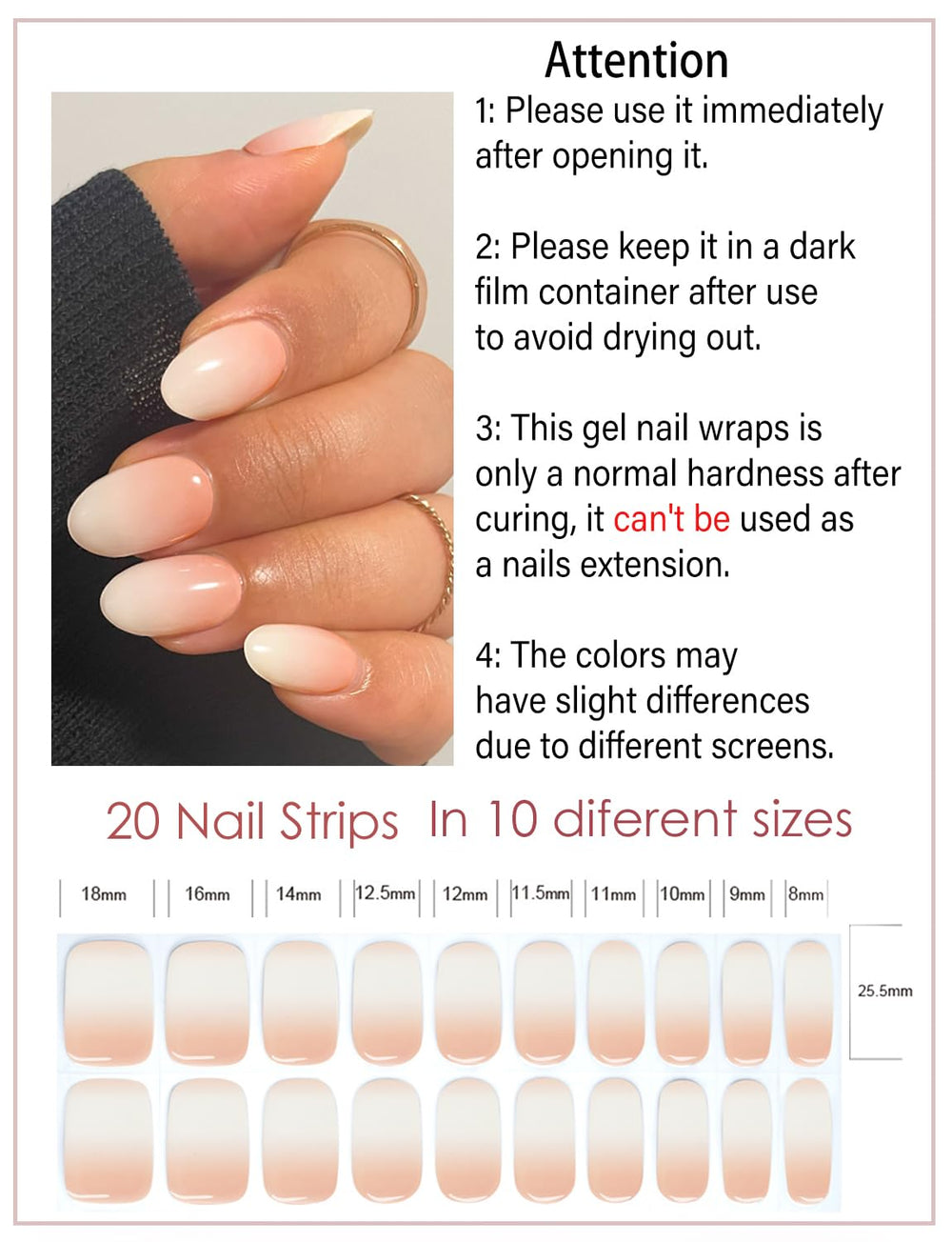 Wahrshei UV/LED curing nail stickers kit with file for precise, easy application.