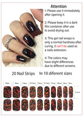 Wahrshei red foil gel nail strips applied on nails for a quick manicure.