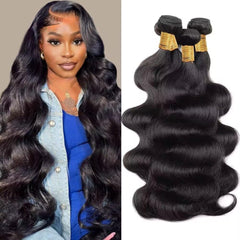 WAITWO 16-inch body wave bundles in natural black for a seamless blend