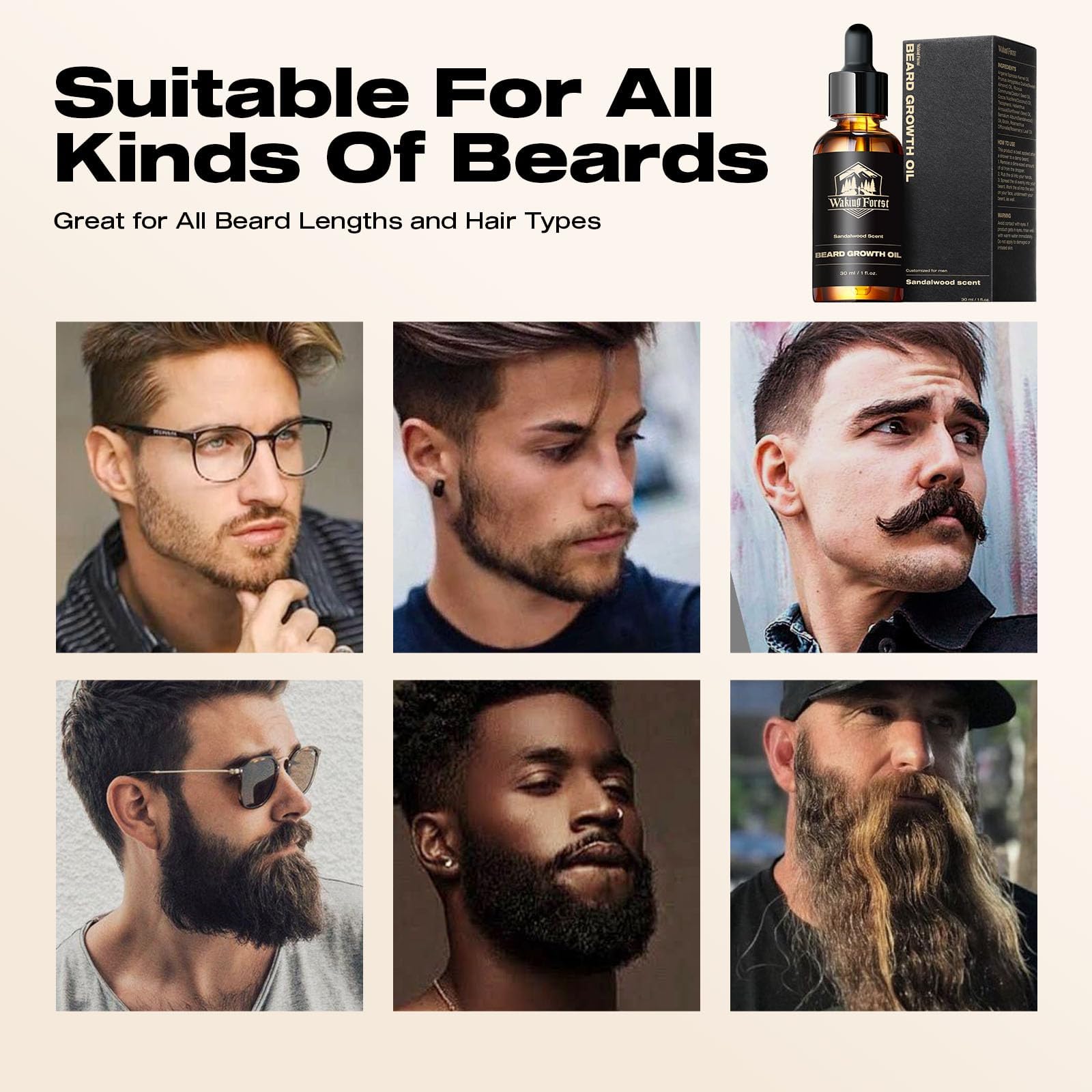 Waking Forest beard oil with sunflower oil highlights skin hydration for the beard.