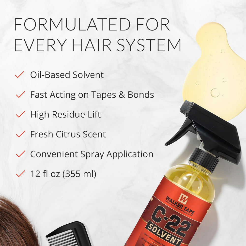 Spray application on wig base shows even coverage for clean adhesive removal.