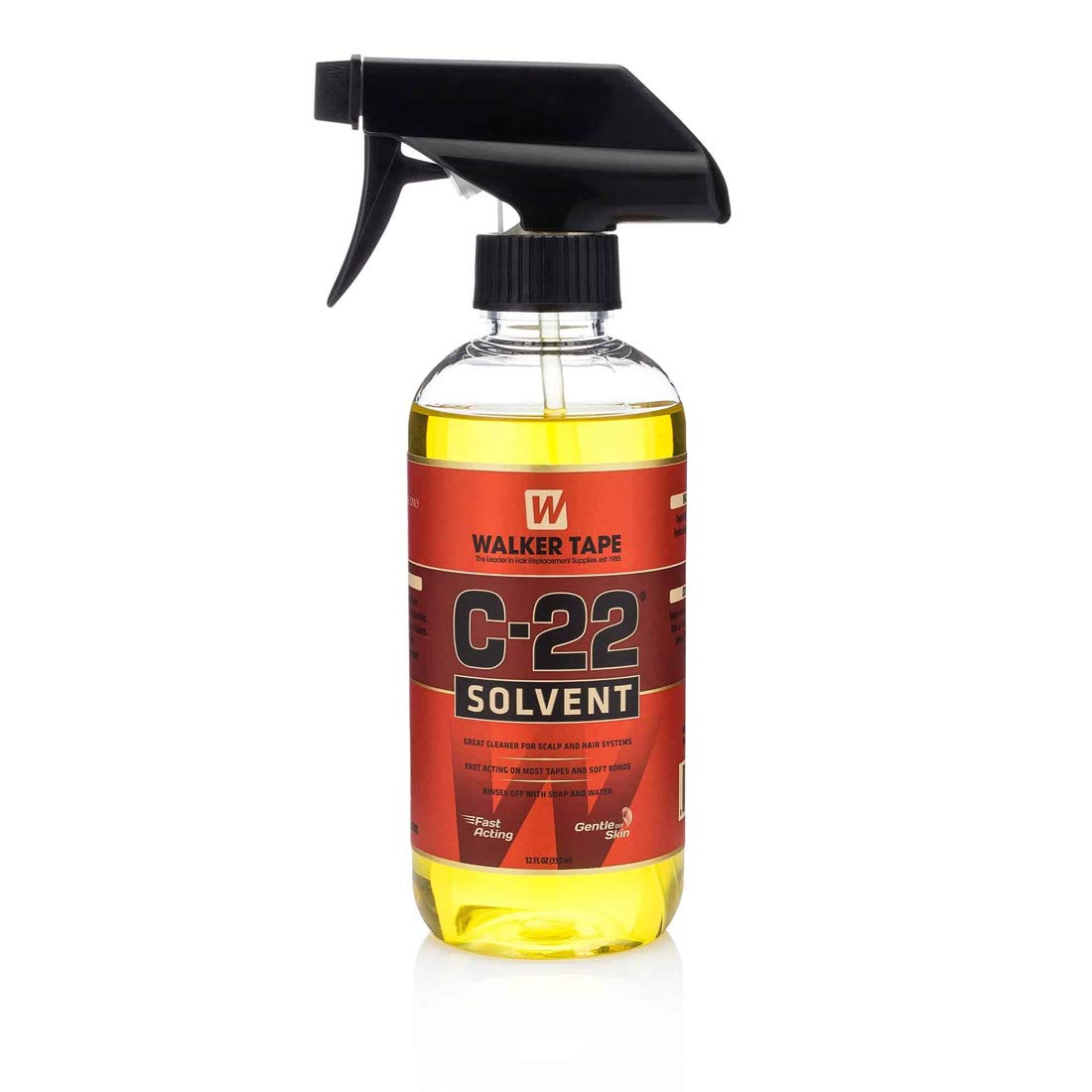 Walker Tape C-22 spray bottle closeup showing fast-drying adhesive remover for scalp applications