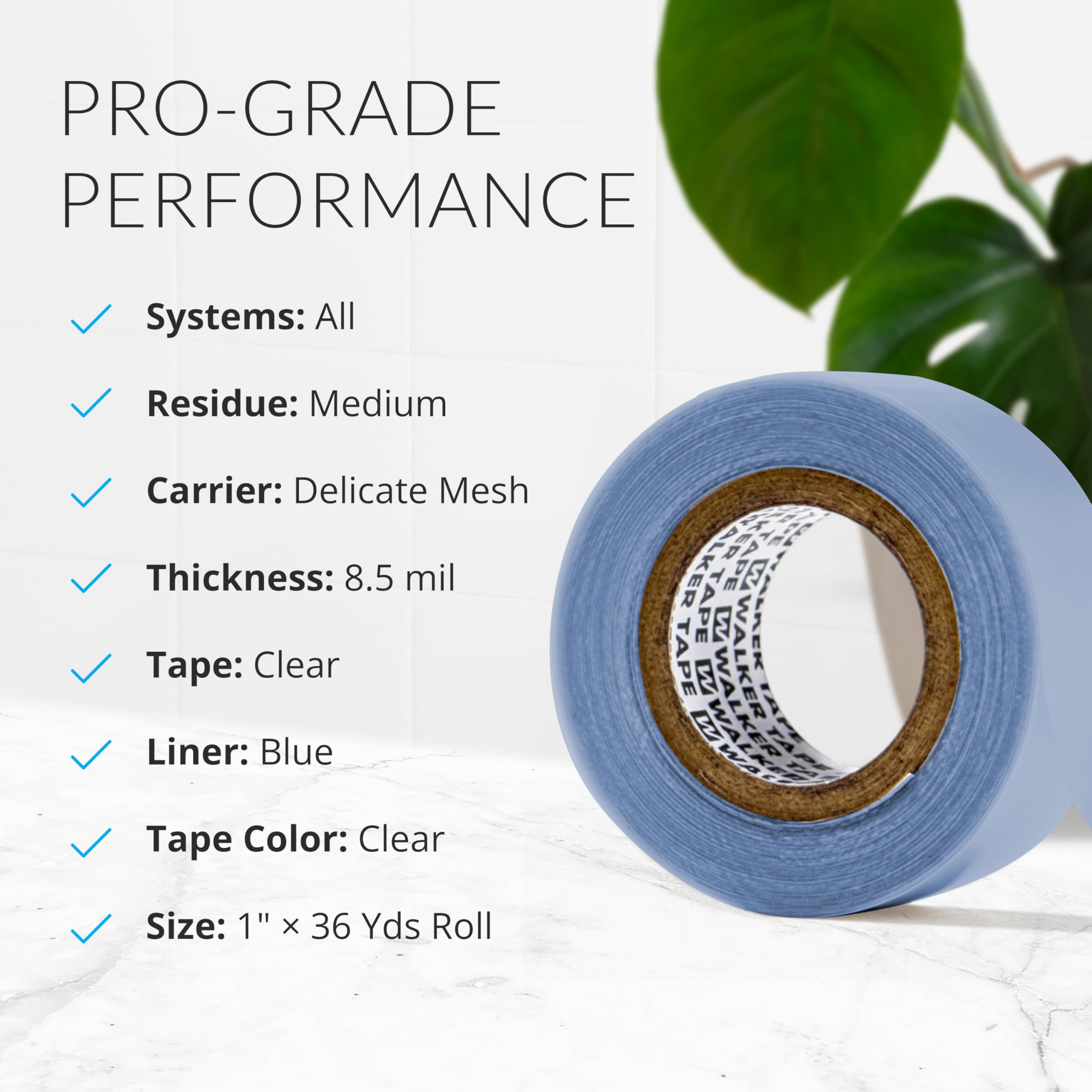 Walker Tape dull-finish bond blends with lace for natural look.