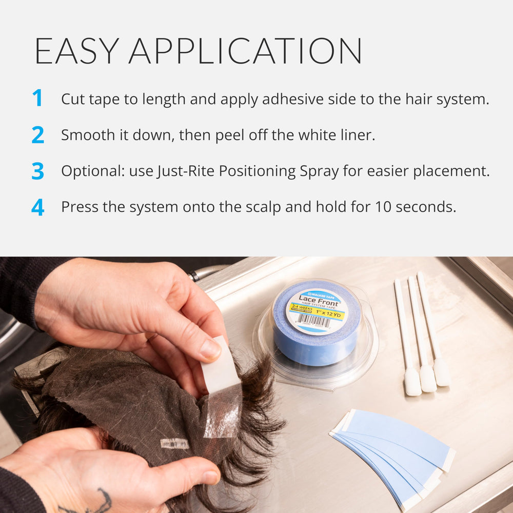 Walker Tape flexible mesh carrier conforms to base and scalp.
