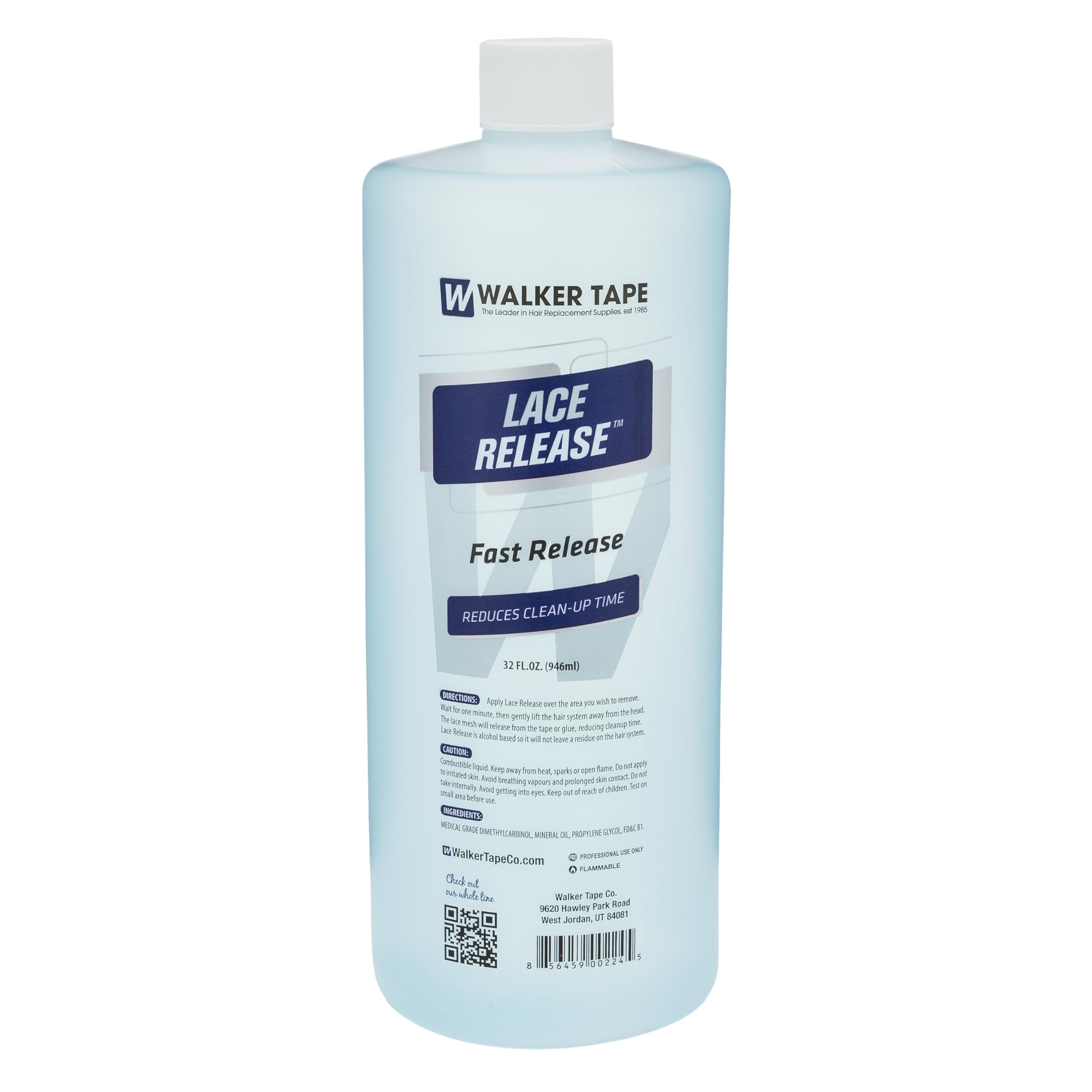 Walker Tape Lace Release bottle close-up showing skin-safe adhesive removal
