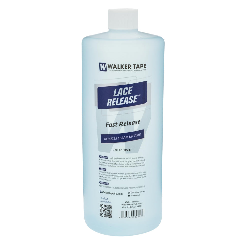 Walker Tape Lace Release bottle close-up showing skin-safe adhesive removal