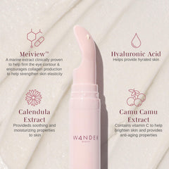 Wander Beauty Baggage Claim Eye Cream texture close-up shows whipped formula