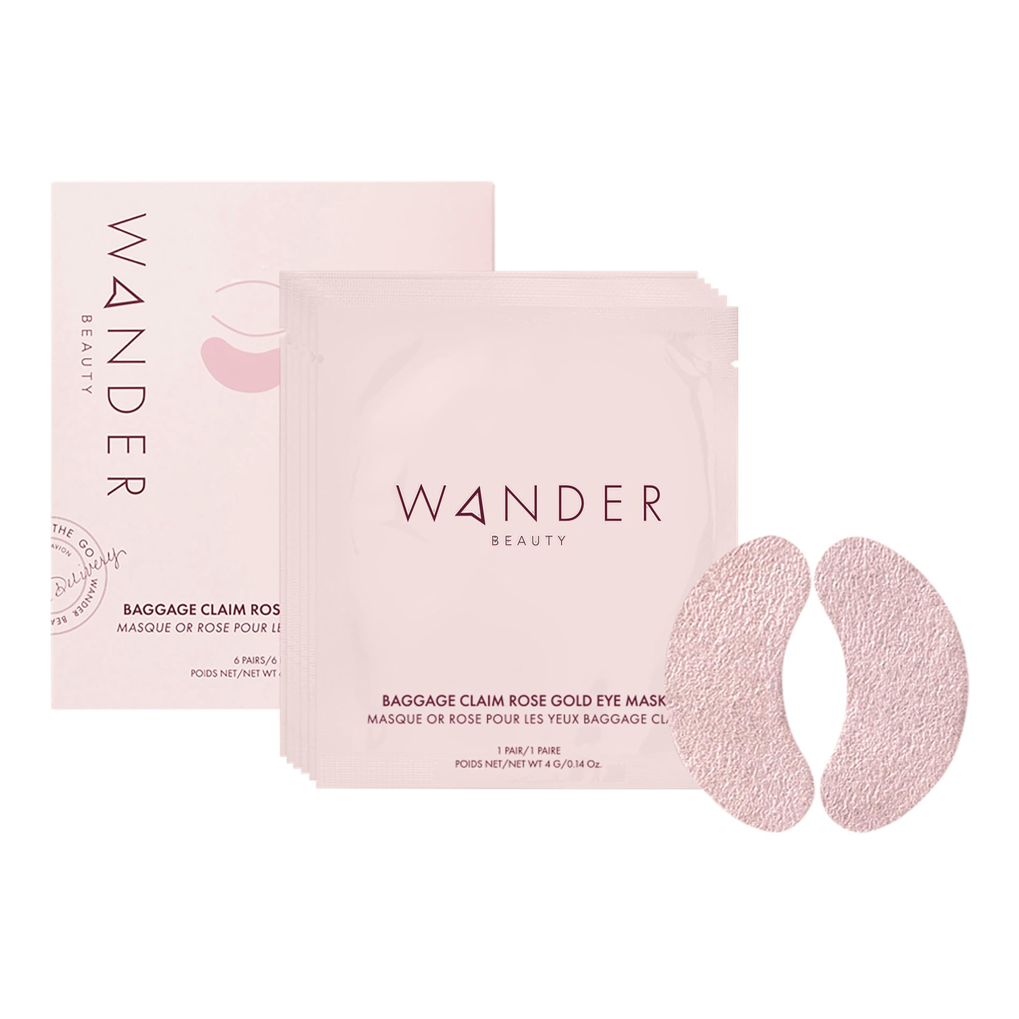 Wander Beauty Baggage Claim rose gold foil under-eye patches brighten and hydrate delicate skin.