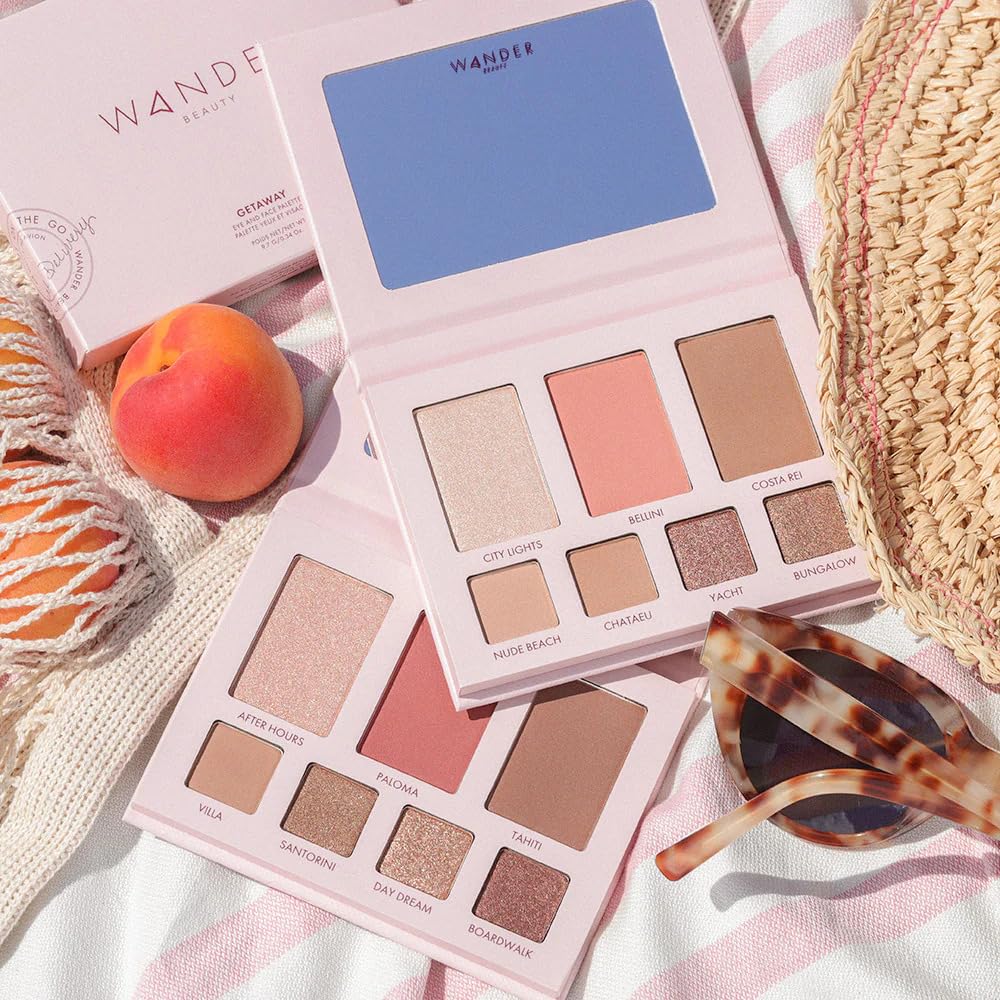 Wander Beauty Getaway travel-open compact showing complete palette on the go
