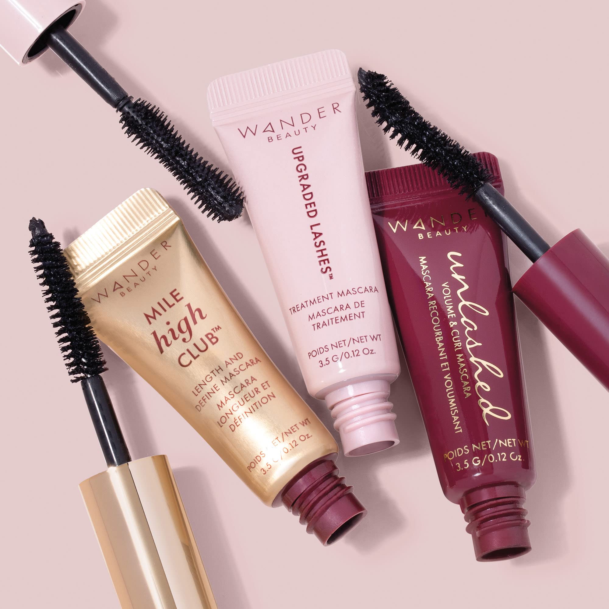 Wander Beauty Unlashed mini mascara lifts and curls with lasting definition.