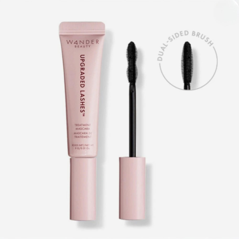 Wander Beauty Mini Upgraded Lashes brush closeup showing buildable, lightweight formula for comfortable wear.