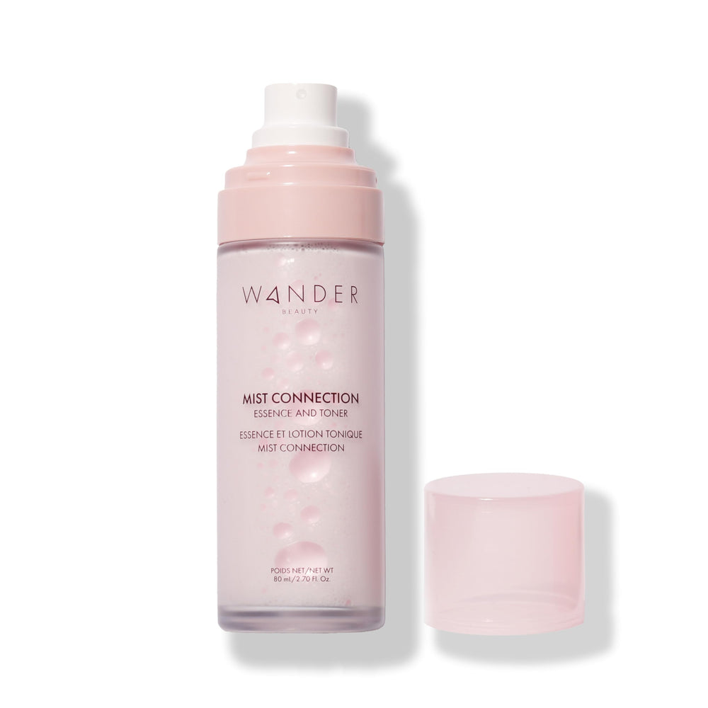 Wander Beauty Mist Connection mist swirl highlighting two-layer formula refreshing the skin.