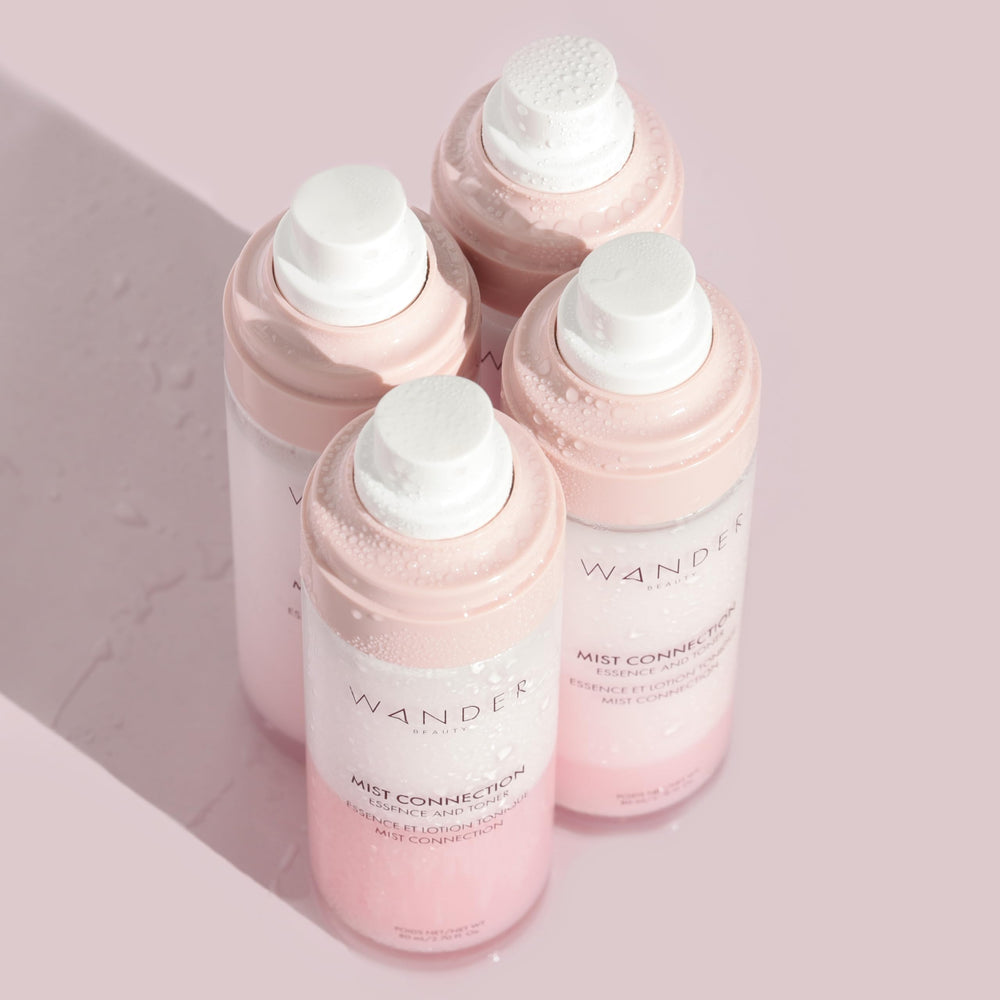 Wander Beauty Mist Connection pink-toner layer balances moisture and pH for smooth skin.