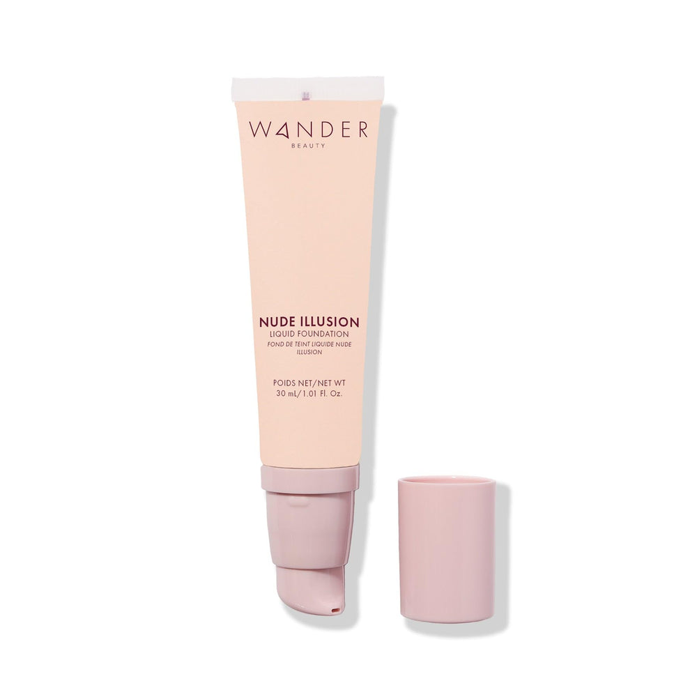 Wander Beauty Nude Illusion Foundation bottle with pump delivering natural, even coverage