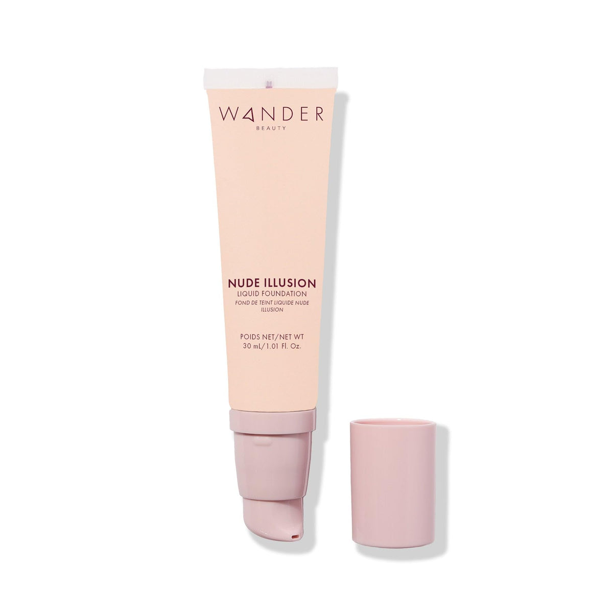 Wander Beauty Nude Illusion Foundation bottle with pump delivering natural, even coverage