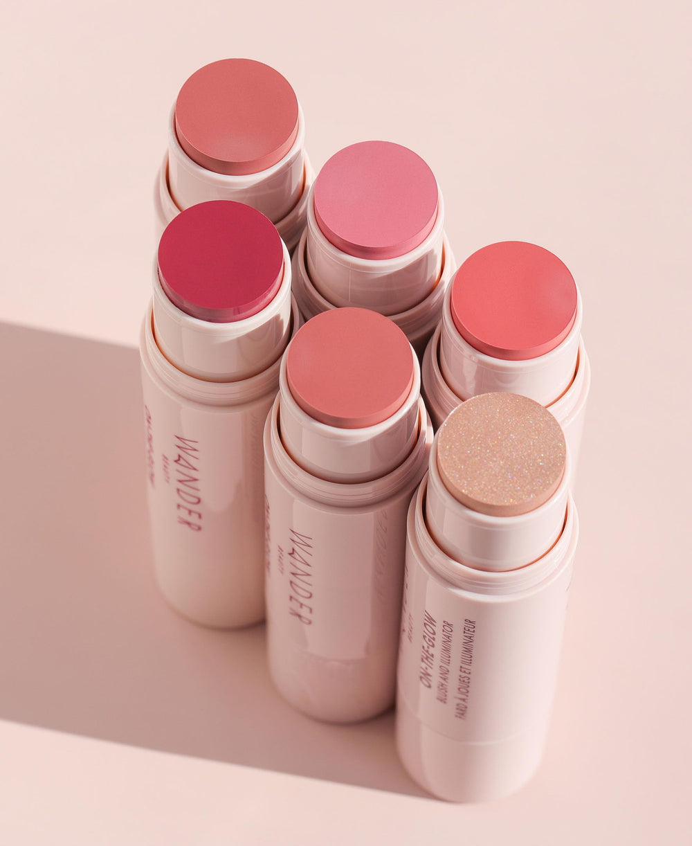 Wander Beauty On-the-Glow blush-illuminator packaging emphasizes compact travel-friendly design