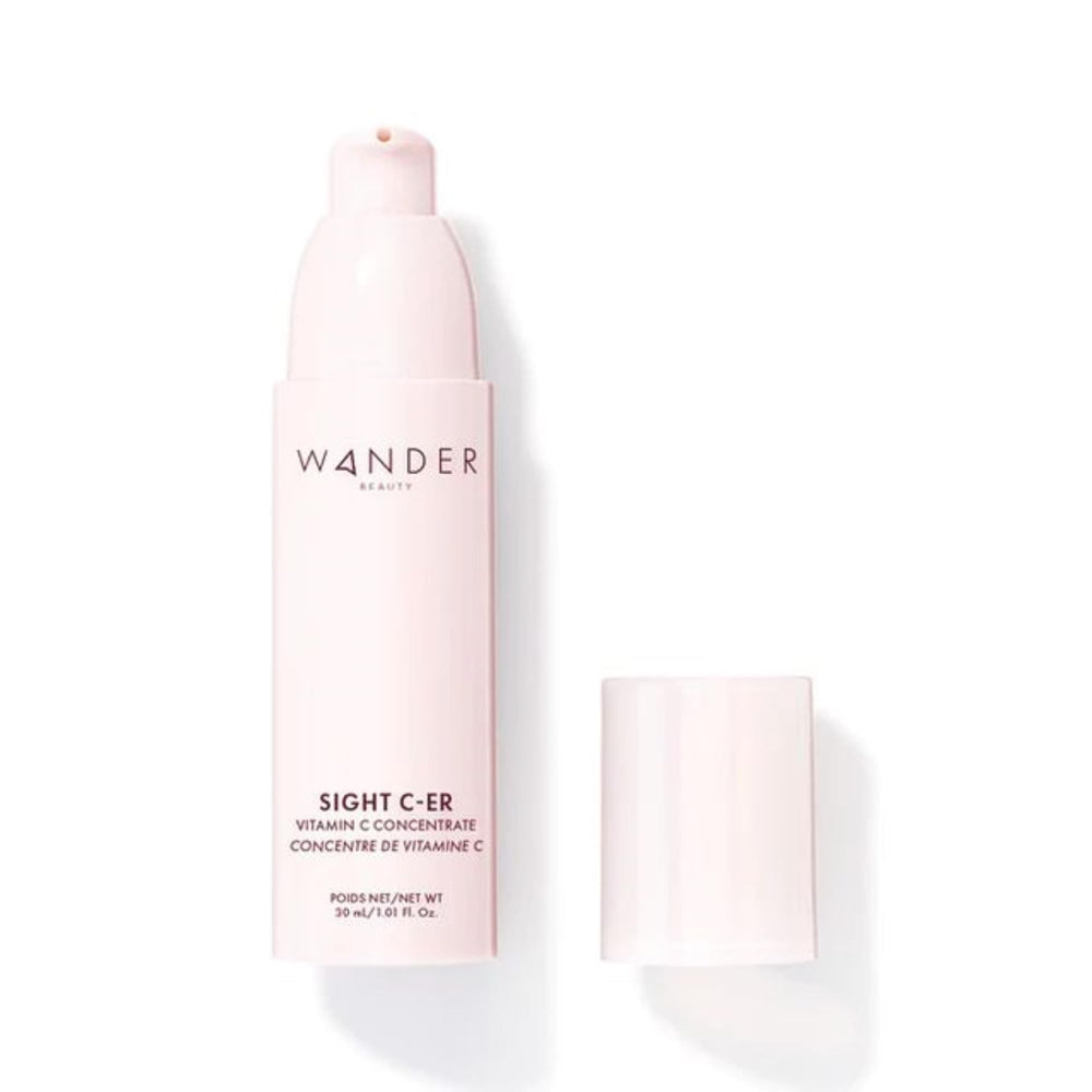 Wander Beauty Sight C-er jar close-up showcasing brightening vitamin C cream texture.