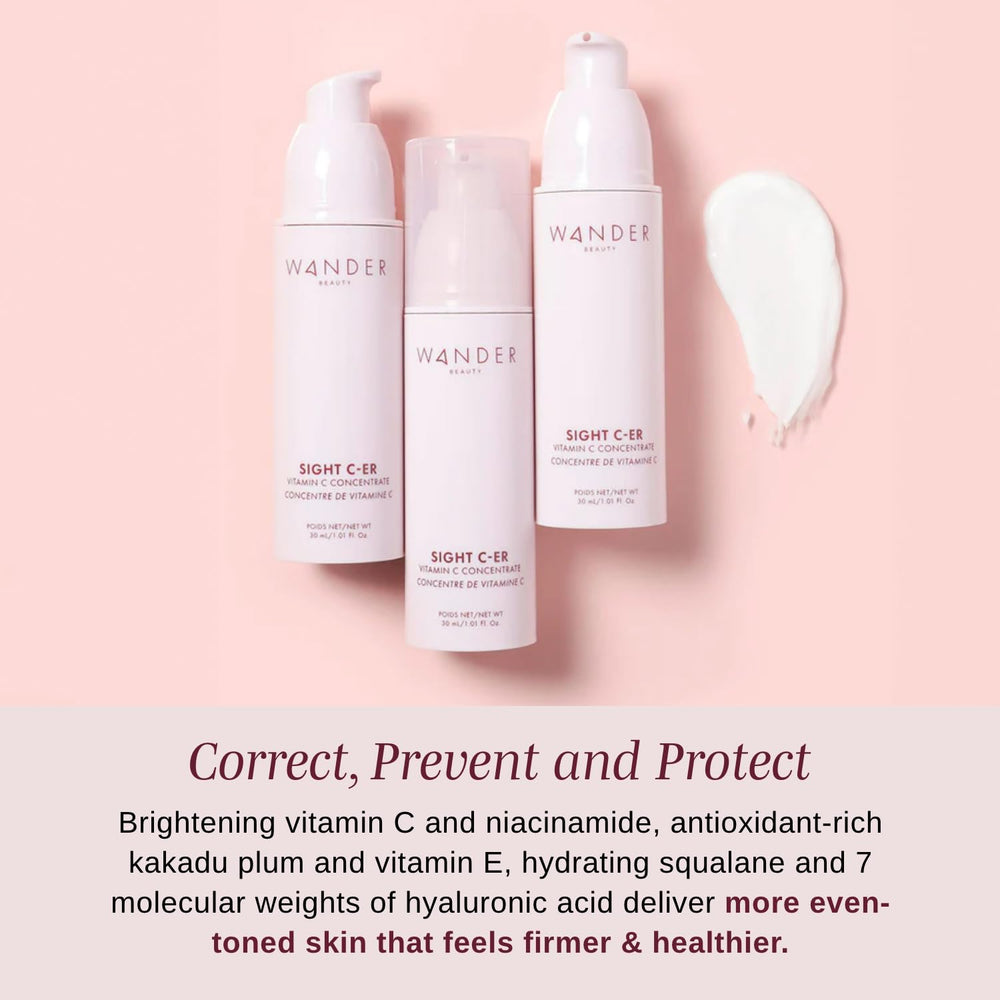 Wander Beauty Sight C-er swirl texture highlights hydration and glow potential.