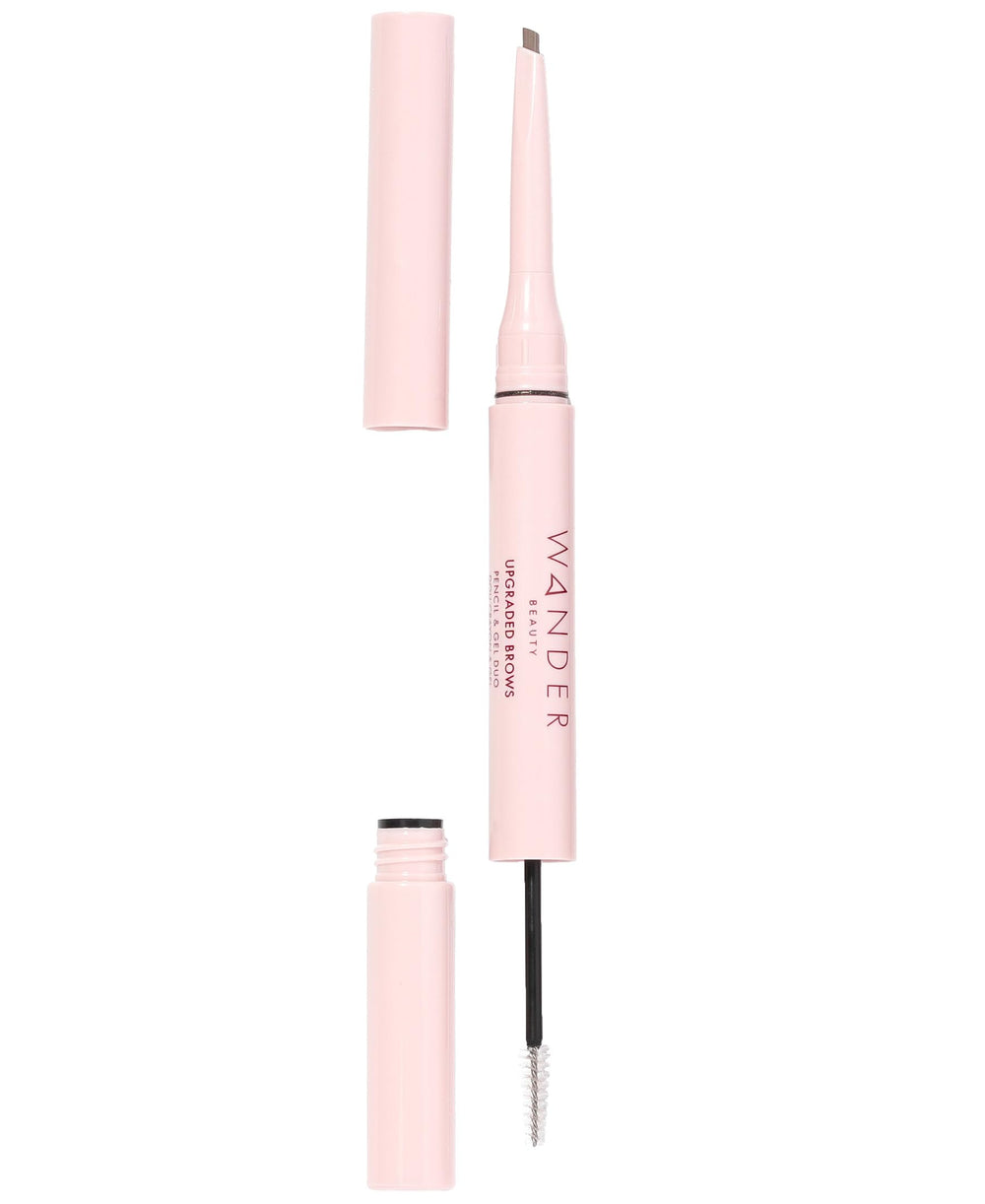 Wander Beauty upgraded brow pencil gel duo taupe close-up for natural definition.