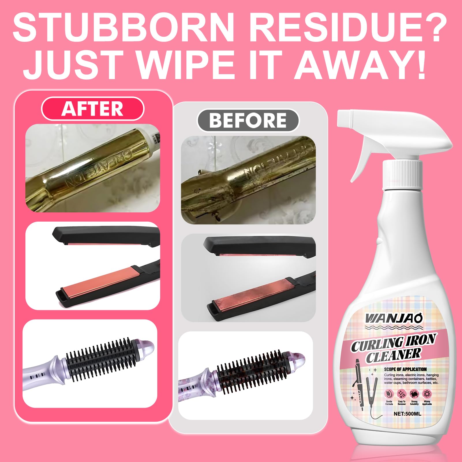WANJAO cleaner after use offers smoother glide on curling irons.