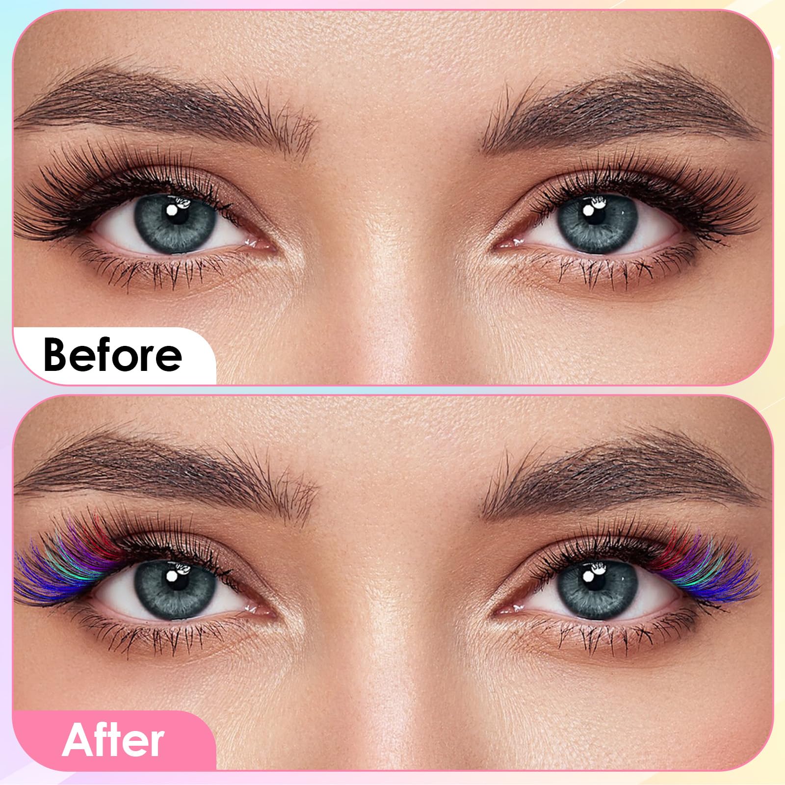 Wanmu colorful lashes options greens pinks and oranges for playful makeup.
