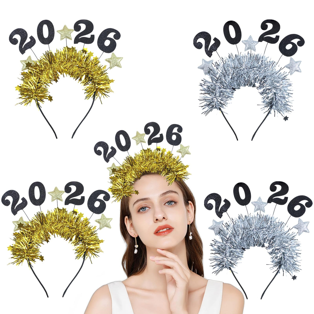 WANRSUDY 2026 headband with gold numbers for festive photos.