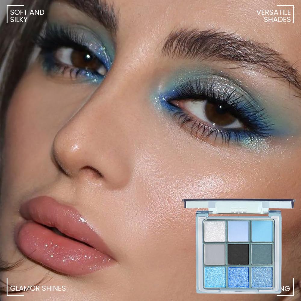 WanTuoluo blue matte shadows swatches show rich pigment for everyday or glam makeup.