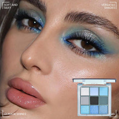 WanTuoluo blue matte shadows swatches show rich pigment for everyday or glam makeup.