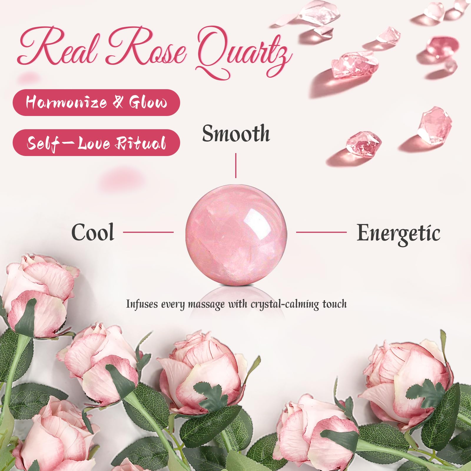 Warmify Rose Quartz large roller covers cheeks and forehead for even care.