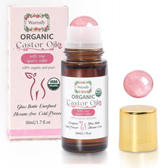 Warmify Organic Castor Oil with Rose Quartz Roller 50ml for full-body hydration
