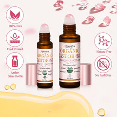 Warmify organic castor oil bottle nourishes lashes, brows, and skin.