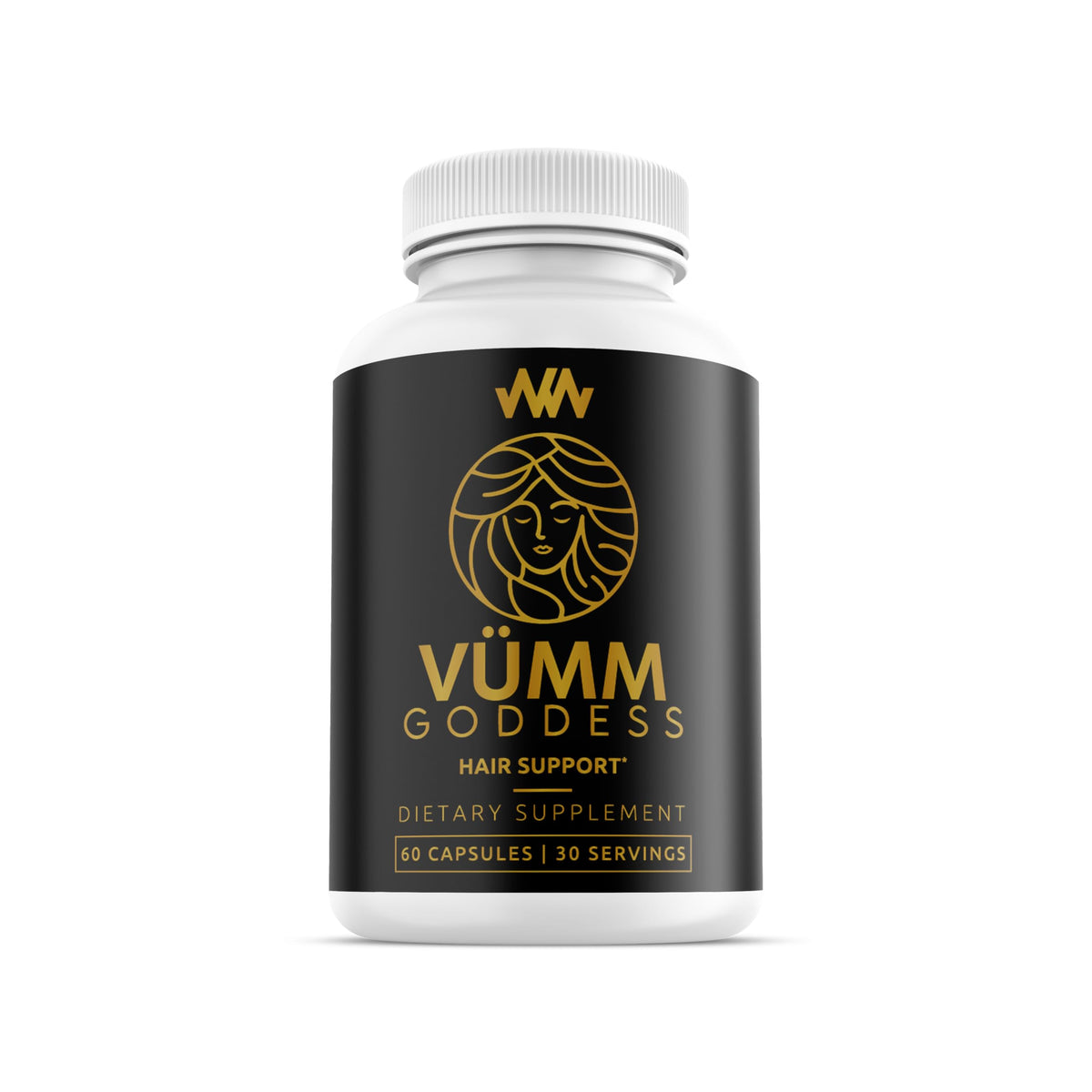 Warped Wellness Vumm Goddess bottle front for daily hair support.