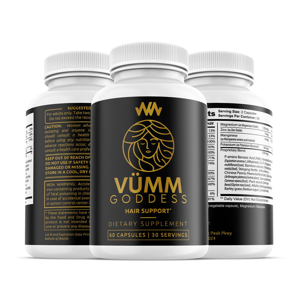 Vumm Goddess information card showing dosage guidelines.