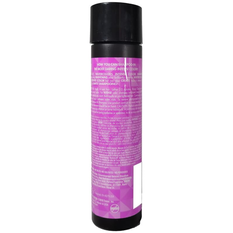 Watercolors Intense Color Depositing Shampoo label ingredients emphasizes sulfate-free, cruelty-free formula.